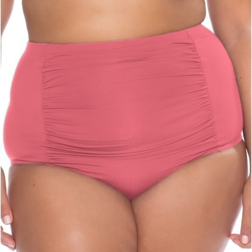 BECCA ETC Color Code Rose High Waisted Shirred Plus Size Bikini Bottoms‎ 3X
